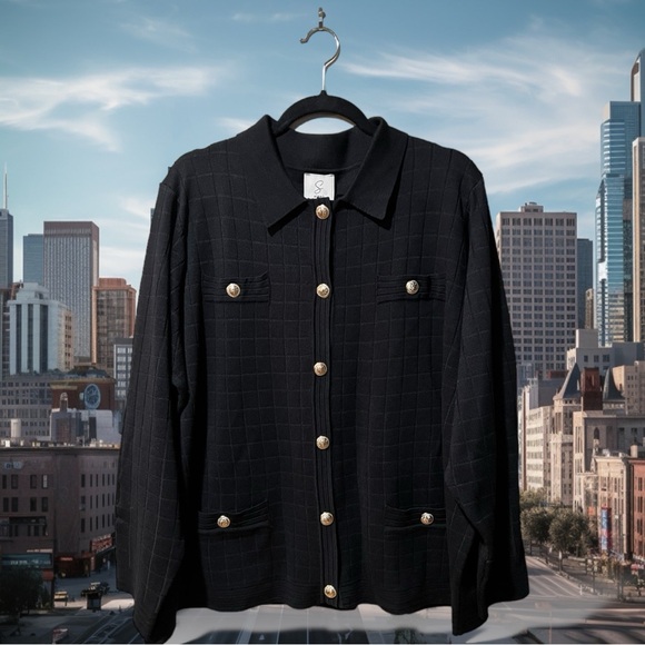 NWT Sioni Black Knit Cardigan with Metallic Gold Buttons - Picture 5 of 15